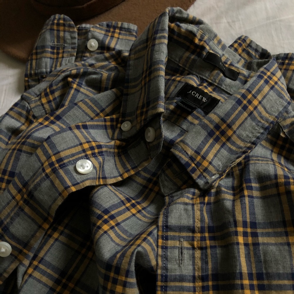 J.crew: Plaid Long-sleeve button-up, gray, XS